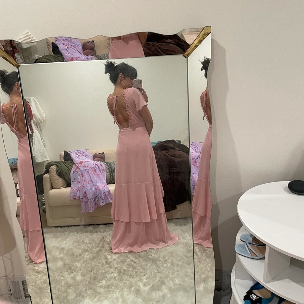 Lulu’s Pink Ruffle Backless Maxi with Slit - Picture 7 of 8